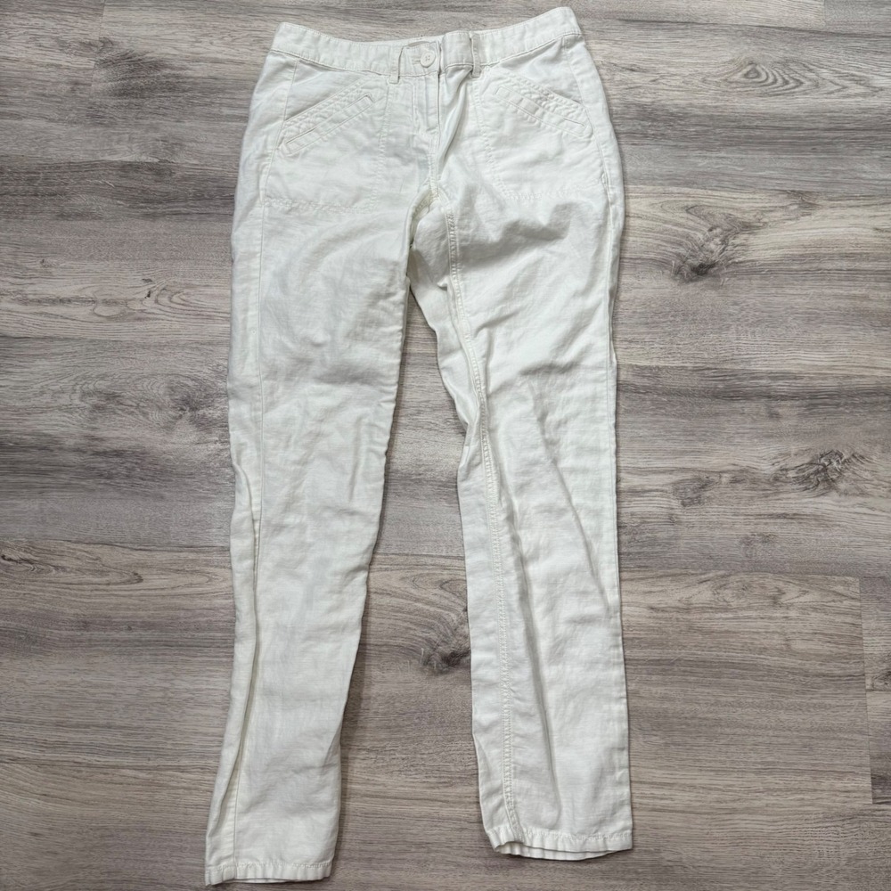 LOFT Womens White Cargo Utility Pants Size 0 Linen Blend Casual Chic - Picture 2 of 10